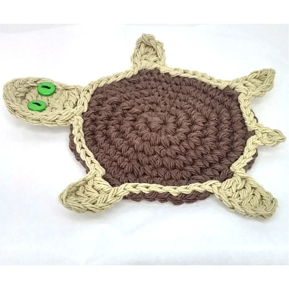 Crochet Turtle Coasters Handmade Set of Four Tortoise Sea Mug Rugs Made to Order